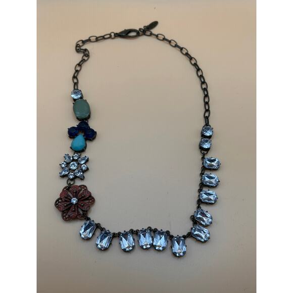 Plunder Statement Necklace and Earring Set Blue Green Red Crystal Accent - Picture 1 of 8